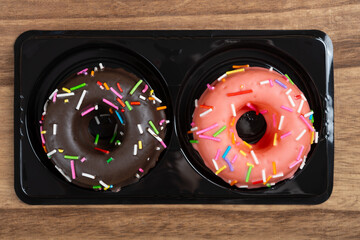 top view sweet donuts horizontal composition