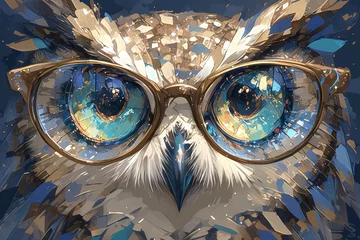 Poster A vibrant and colorful owl wearing glasses is illustrated in the style of digital art with bold colors and smooth textures.  © Photo And Art Panda