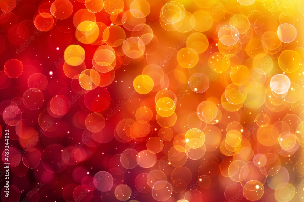 Poster abstract gradient of yellow, orange, and red bokeh lights creating a stunning background