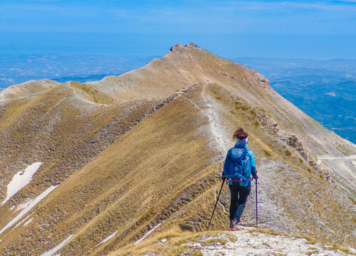 Monte Sibilla (Italy) - The landscape summit of Mount Sibilla, in Marche region province of Ascoli Piceno. Panoramic trekking landmark in the Monti Sibillini mountain natural park.