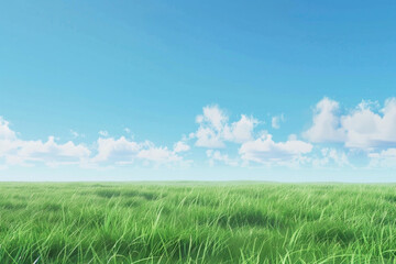 Fototapeta premium A wide green grass field with a blue sky