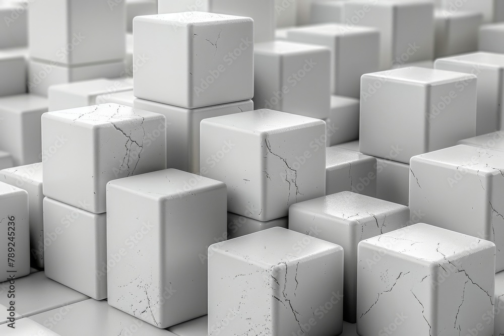 Poster intricately designed 3d cubes with a marble-like texture, showcasing shadows and highlights for a re