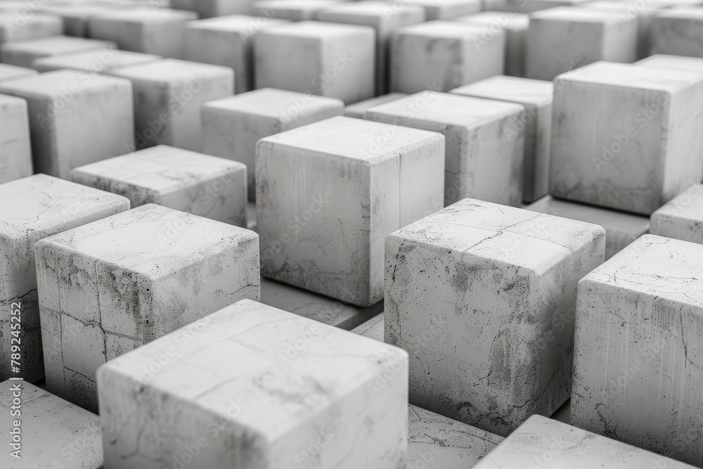 Aufkleber focusing on textured details, the image highlights the depth and layers of stacked white geometric c