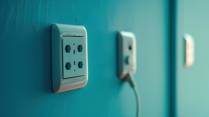 Electrical outlets mounted on wall. two white European AI generated - obrazy, fototapety, plakaty