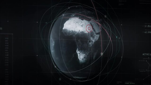 Modern Software To Search And Analyze Landscape Data On The Planet. Displaying Of Planet Analyze Data. Zooming Of A Planet And Displaying Information Of A City To Analyze. User interface