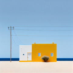 modern minimalistic Palm Springs urban dessert architecture illustration scene.