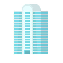 Exterior of modern city buildings. Skyscrapers urban structure with house facade. Residential and business office houses. Modern flat isolated on white background. Metropolis. Vector illustration.