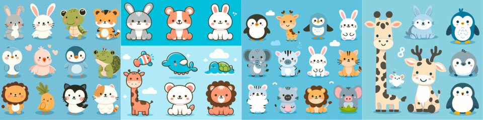 illustration set of cute animals. Colorful vector illustration in flat style.