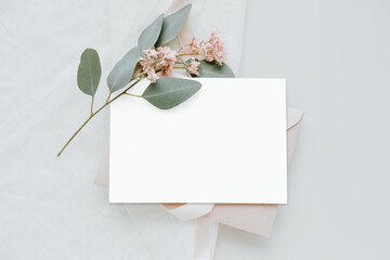 Pink eucalyptus flower by a card mockup design element