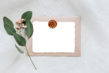 Pink eucalyptus flower by a card mockup design element