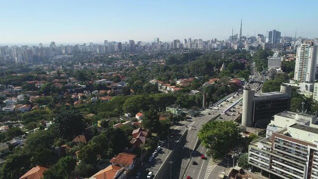 Aerial view of avenida doutor arnaldo in S&atilde;o Paulo city, drone shot, This image is perfect for projects related to events, travel, journalism, real estate