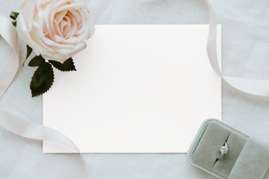 Botanical wedding card mockup by a proposal ring box