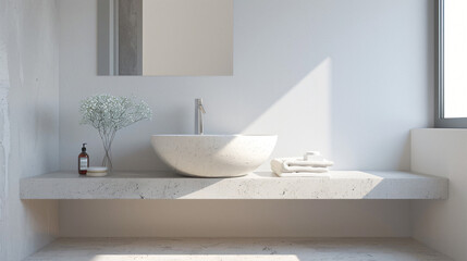 Fototapeta na wymiar Minimalistic bathroom featuring a natural stone counter