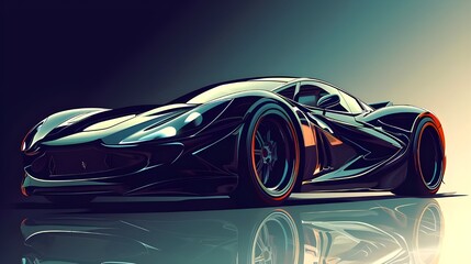 Illustration of a Sleek, Modern Black Sports Car with Aerodynamic Design | Created with Generative AI
