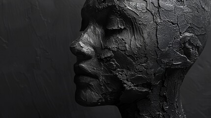 Intricate Black Female Head Sculpture on Dark Background, Symbolizing Creativity and Elegance