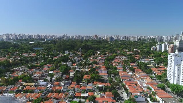 Aerial view of bairro vila nova conceicao in S&atilde;o Paulo city, drone shot, This image is perfect for projects related to events, travel, journalism, real estate