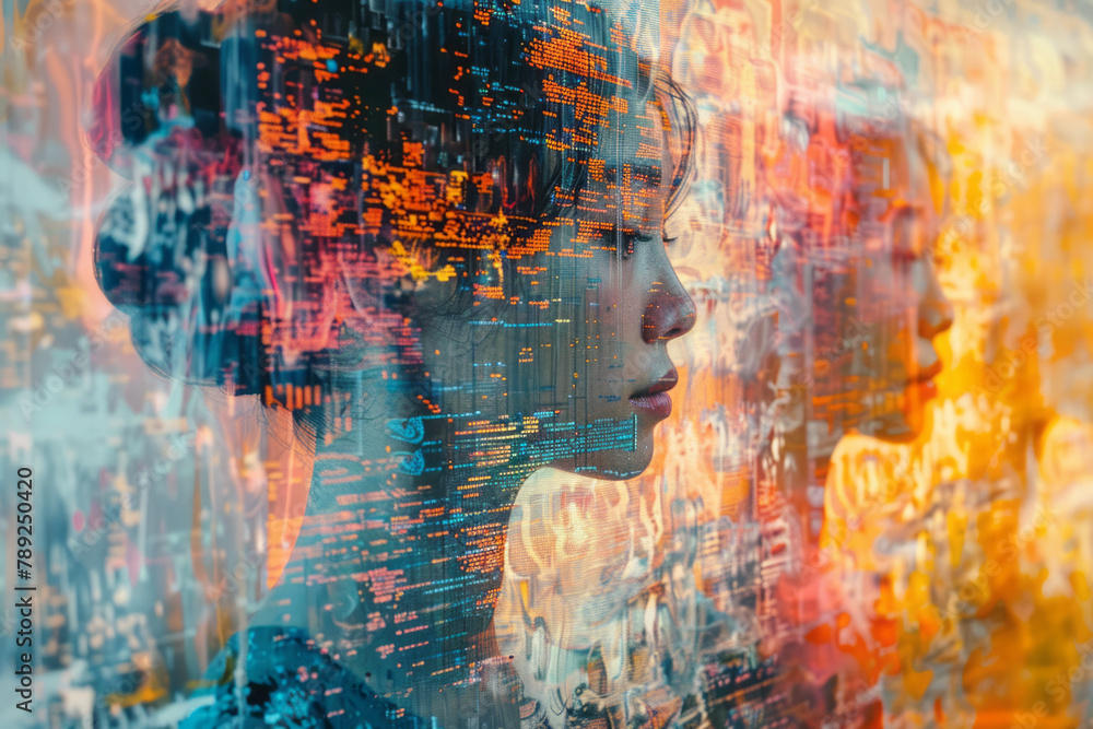 Poster A depiction of a computer programmer writing code that algorithmically generates complex and beautif