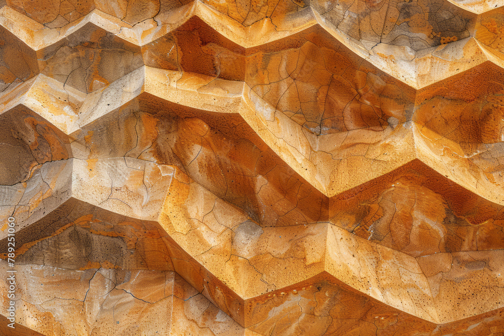 Poster a photograph capturing a series of geometric patterns in the sand that appear to be large, intricate