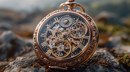 Delight in the timeless elegance of a vintage pocket watch, its intricate gears and polished case...