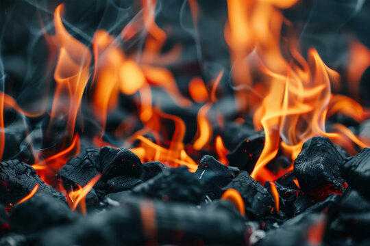 Intense flames engulfing charcoals in a fiery display. Generative AI image