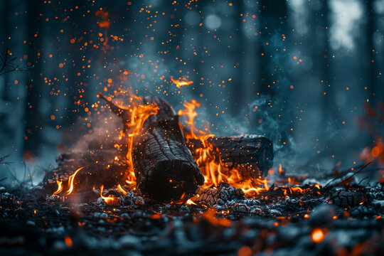 Intense flames engulfing charcoals in a fiery display. Generative AI image