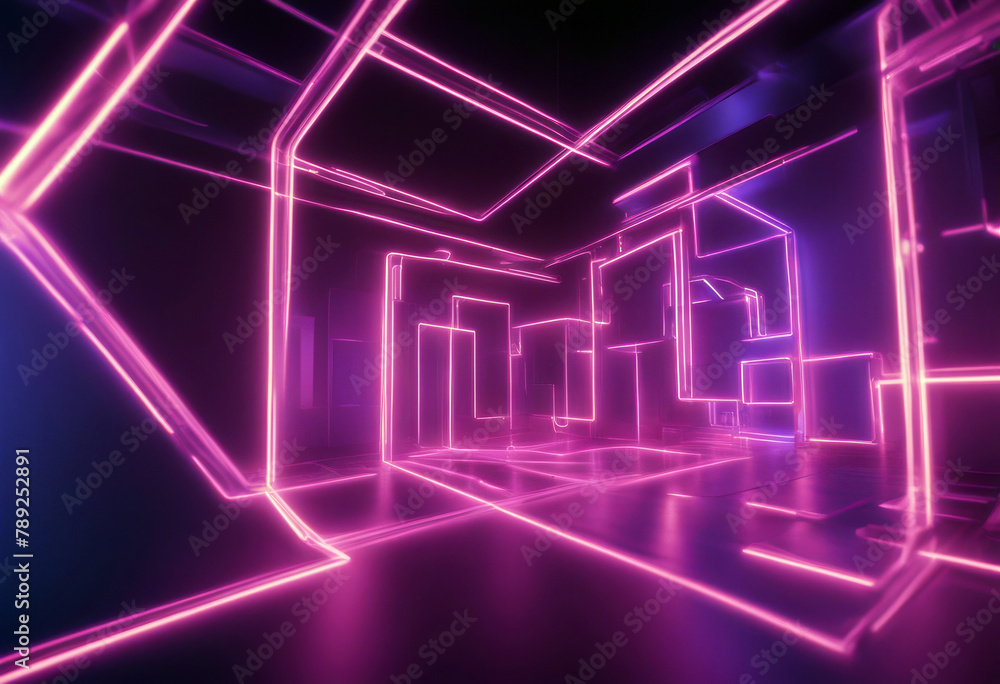 Poster glowing lines render 3d neon ultraviolet light shapes abstract geometric background three-dimensiona