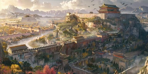 giant wall of ancient chinese royal fortress - obrazy, fototapety, plakaty