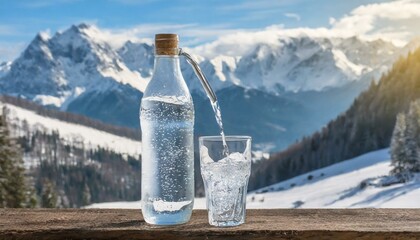 ski resort bottle, glass, water, drink, isolated, transparent, liquid - obrazy, fototapety, plakaty