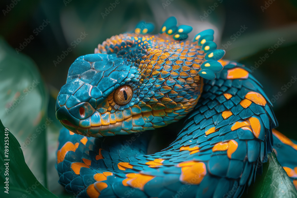 Aufkleber a vibrant snake adorned with a feathered crest running down its back, blending into the colorful rai