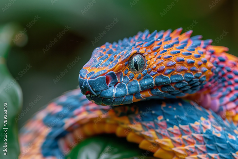 Aufkleber a vibrant snake adorned with a feathered crest running down its back, blending into the colorful rai