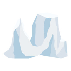 Drifting iceberg of frozen ocean water, crystal icy mountain with snow. Ice mountain, large piece of freshwater blue ice in open water. Winter landscape for game design cartoon vector illustration.