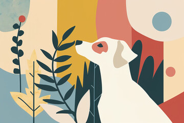 Minimalist dog in a colorful abstract background. Generative AI image