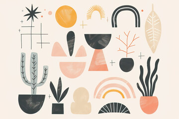 Simple geometric and nature elements in a minimalist style. Generative AI image