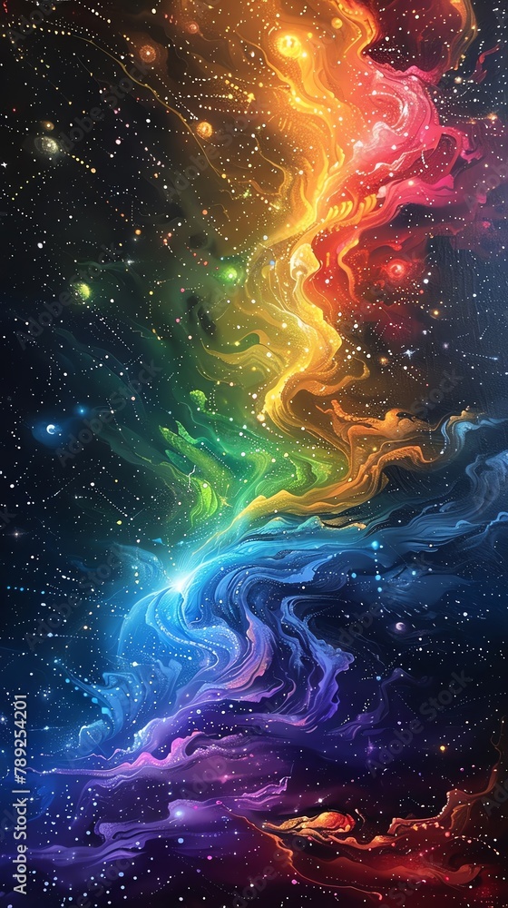 Wall mural a galaxy where each star is a different color, creating a rainbow tapestry against the void