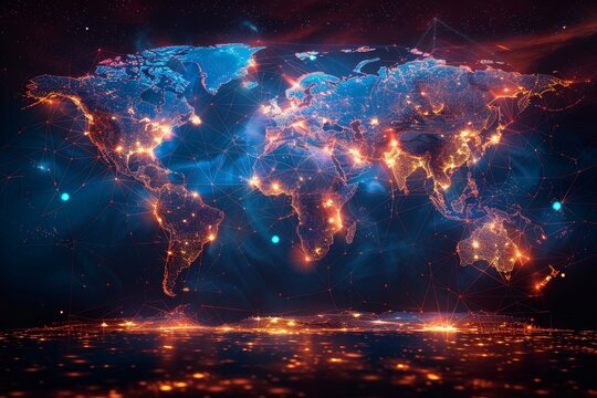 Striking digital representation of the world with fiery red and orange hues against a dark backdrop