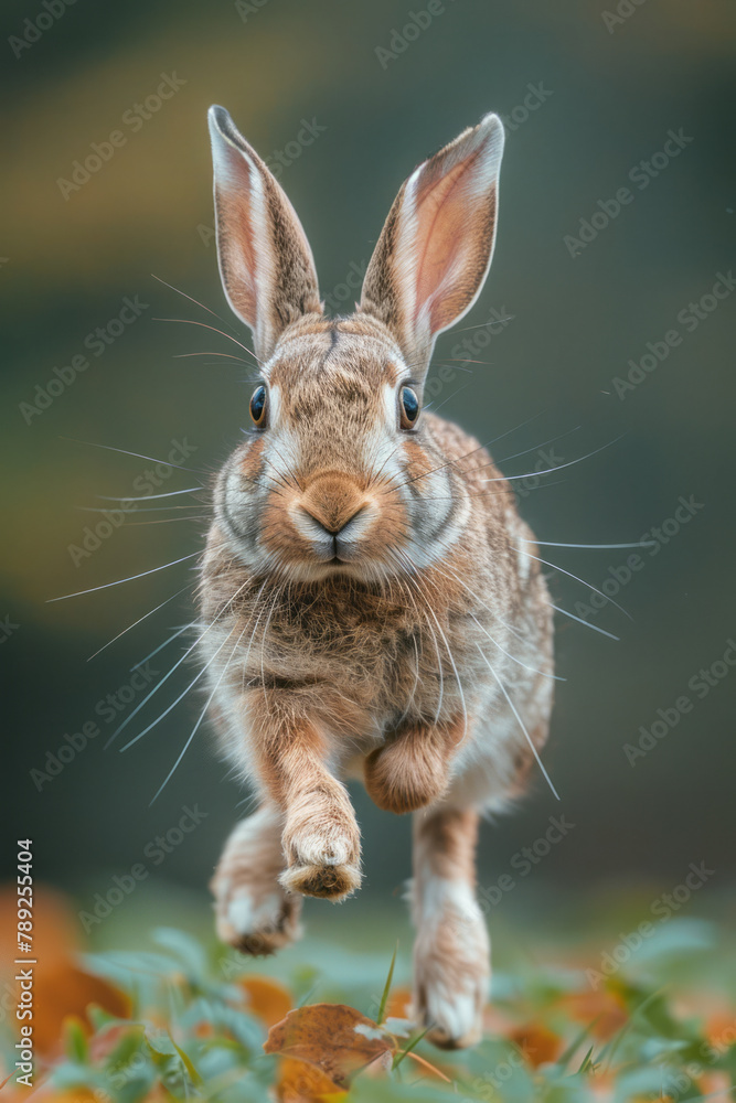 Aufkleber an image showing a rabbit with long, antelope-like horns, hopping gracefully across a meadow.