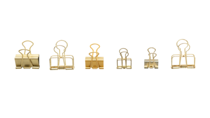 Minimal golden paperclips set transparent png