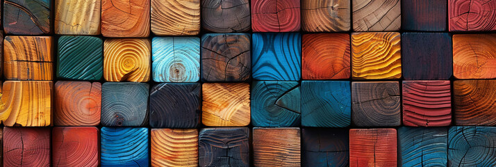 Colorful wooden blocks , multicolor wood blocks, copy space, banner