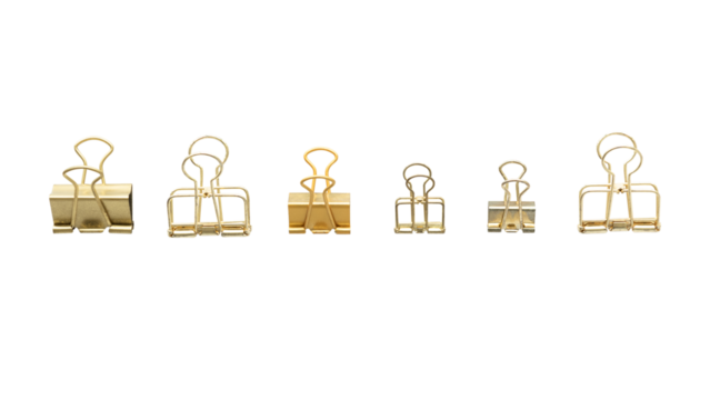 Minimal golden paperclips set transparent png