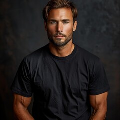 Male model wear clean black t-shirt mockup