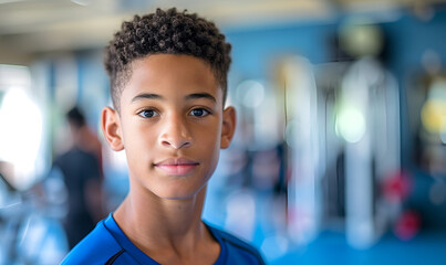 Portrait of Teenage Boy in Gym Class