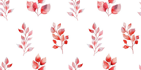 Seamless pattern of watercolor  red leaves on a white background. Autumn style, botanical illustration, print for wallpaper, print, textiles and backdrops. - obrazy, fototapety, plakaty