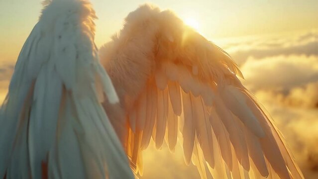 Majestic angel wings soaring among clouds in the sky