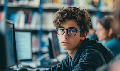 Portrait of Teenage Boy in Informatics Class