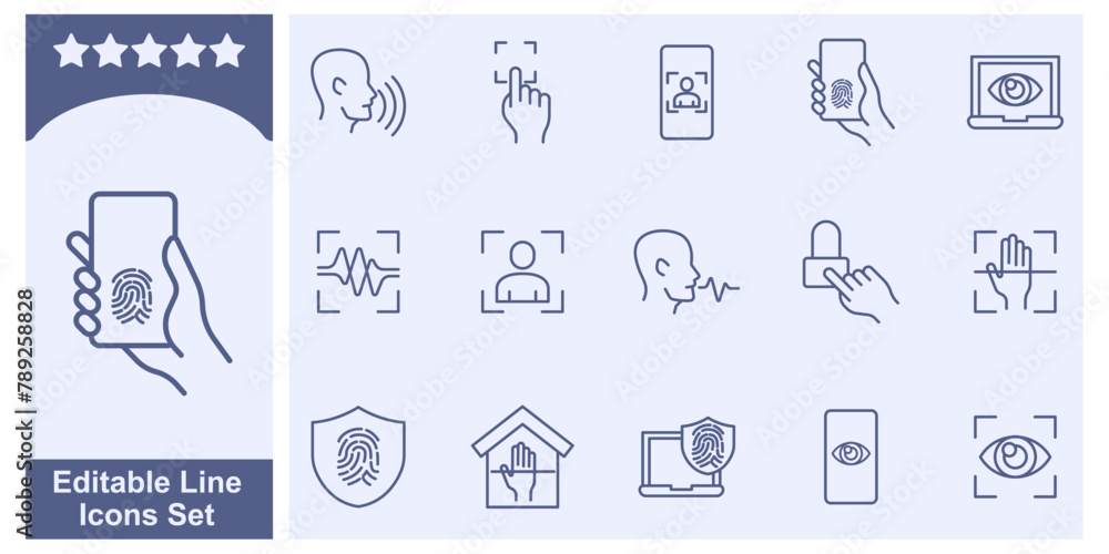 Poster biometric and verification icon set elements symbol template for graphic and web design collection l