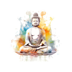 Watercolor Buddha Statue in Meditation watercolor style. Vector illustration design.