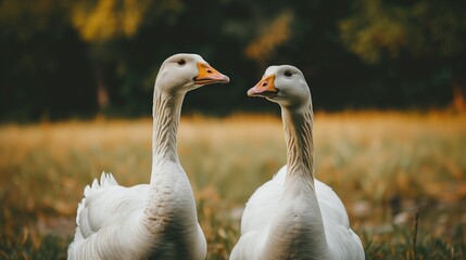 Farmstead, livestock, poultry house. Geese, poultry on the farm. Natural landscape