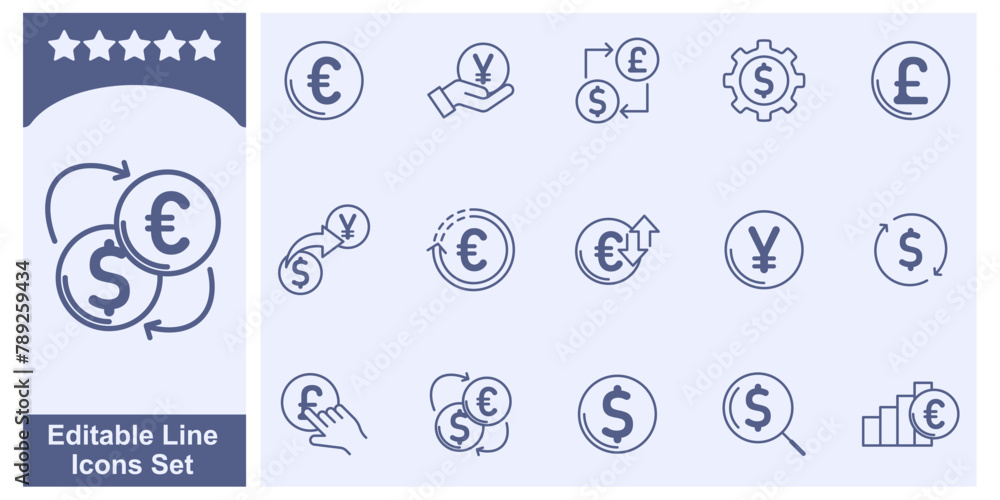 Poster currency exchange icon set elements symbol template for graphic and web design collection logo vecto