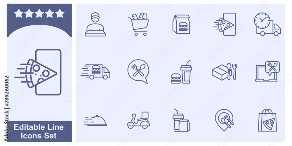 Poster food delivery icon set elements symbol template for graphic and web design collection logo vector il