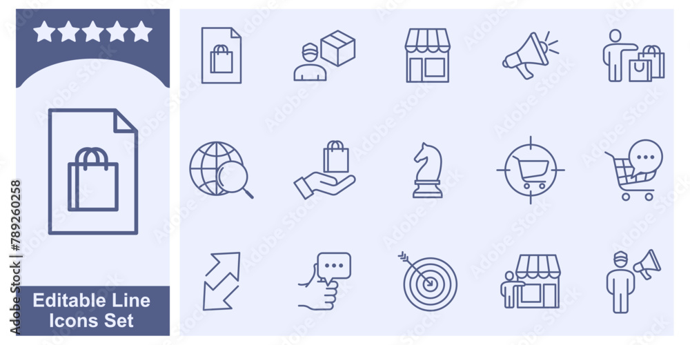 Poster marketing strategy icon set. digital marketing elements symbol template for graphic and web design c